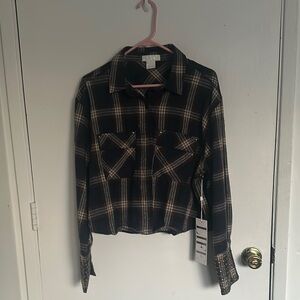 LIFE brand Blue and Brown plaid Button Down Shirt with stud detail